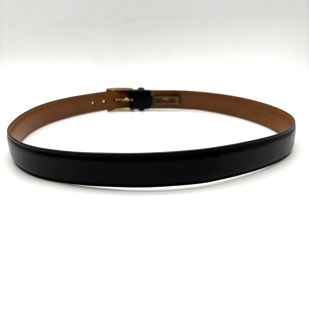 Vintage Trafalgar 1716 Cortina Black Leather Bass Buckle Belt 36 Handmade in USA